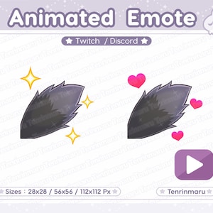 Animiertes Emote | Niedliche Schwanzwedel | Farbe schwarz | Herzen | funkelt | Wolf |  Fuchs | flauschig | Kawaii Katze/Kitty Cat | Auf Twitch oder Discord