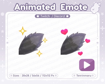 Emote animata / Scodinzolio carino / Colore nero / Cuori / Brillantini / Lupo / Volpe / Soffice / Gatto kawaii / Gattino / Twitch/Discord
