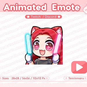 Animated Emote | Glow Stick Emote | Cute Cat Girl | Red hair Red eyes | Twitch/Discord/Youtube | Kawaii cat/Kitty Cat