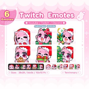 Lindo gato rosa navideño x6 / Paquete de emoticones Chibi / Twitch / Discord / YouTube / insignia / Gato kawaii / Gatito / Navidad