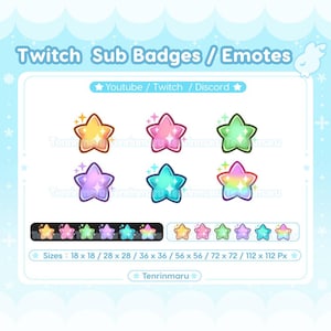 Jolie étoile x6 | Pack d'insignes secondaires | Twitch/Discord/Youtube/badges | Kawaii | Chibi | Émoticônes | Mors