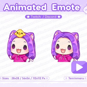 Animated Emote | Wiggle Emote | Cute Cat Girl | Purple hair | Cute Chick & Normal Ver. | Twitch/Discord/Youtube | Kawaii cat/Kitty Cat