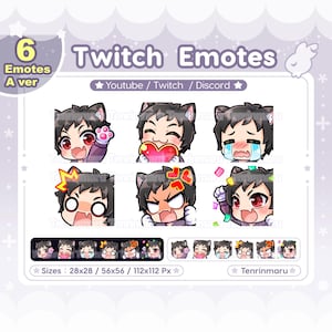 Cute Cat Boy emotes x6 | Black hair Red eyes (A Ver) | Chibi Emotes Pack | Twitch/Discord/Youtube/badge | Kawaii | Kitty Cat  | Emoji