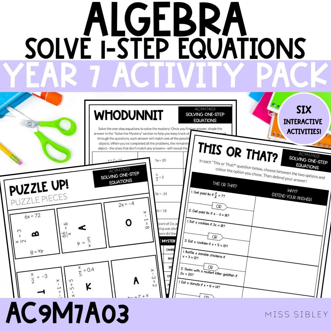 Solving One Step Algebra Equations, Solving Linear Equations, No Prep ...