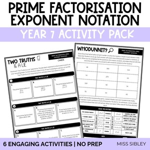 Prime Factorising Factorisation and Exponent Notation Hands on Games and Interactive Activities (No Prep) | Australian Maths Curriculum