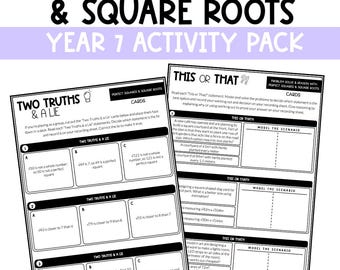 Square Roots and Perfect Squares Fun Hands on Games and Interactive Activities NO PREP, Print and Go