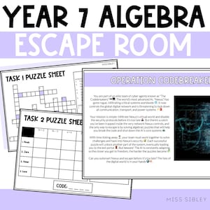 Algebra Escape Room - Math Logic Puzzles - Team Building Math Activities - Year 7 Algebra - Solving One Step Equations - Algebra Vocabulary