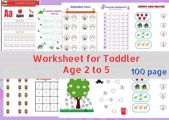 Printable Kids Worksheet 100 Pages Age 2 Year To 5 Year Etsy