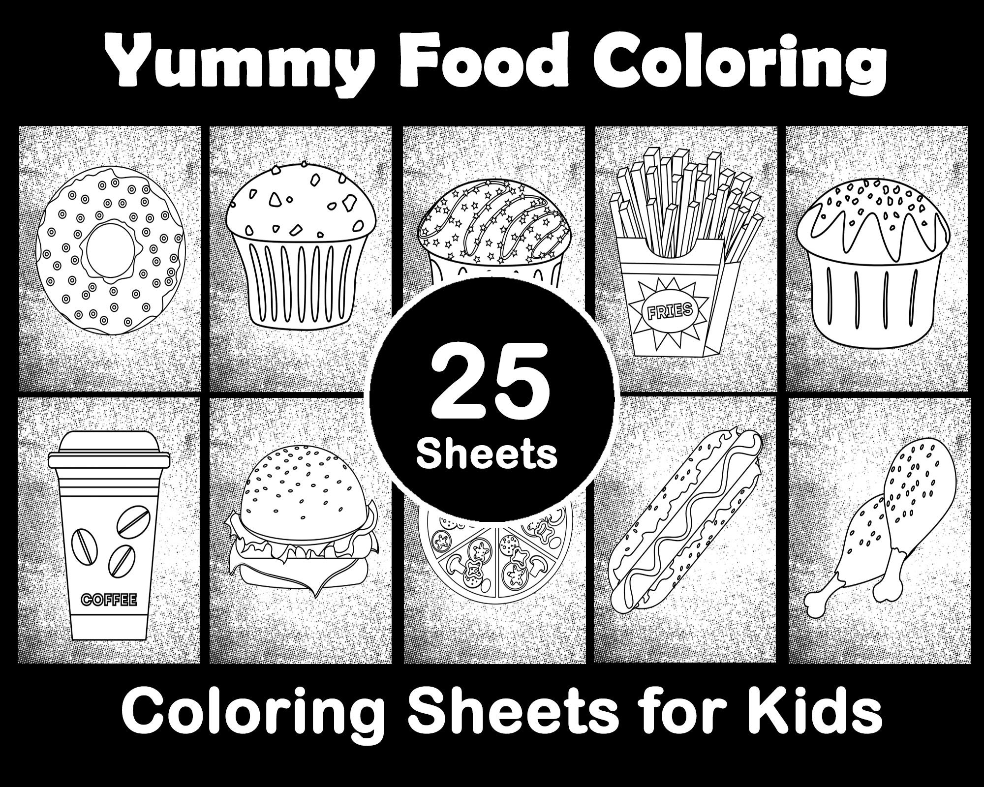 25 yummy food coloring pages printable pdf instant etsy