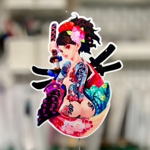 Japanese Samurai Girl Anime Light Reflective Sticker Decal