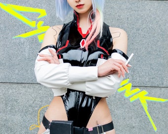 Ensemble de perruque cosplay Cyberpunk Lucy + armures de jambes Edgerunners