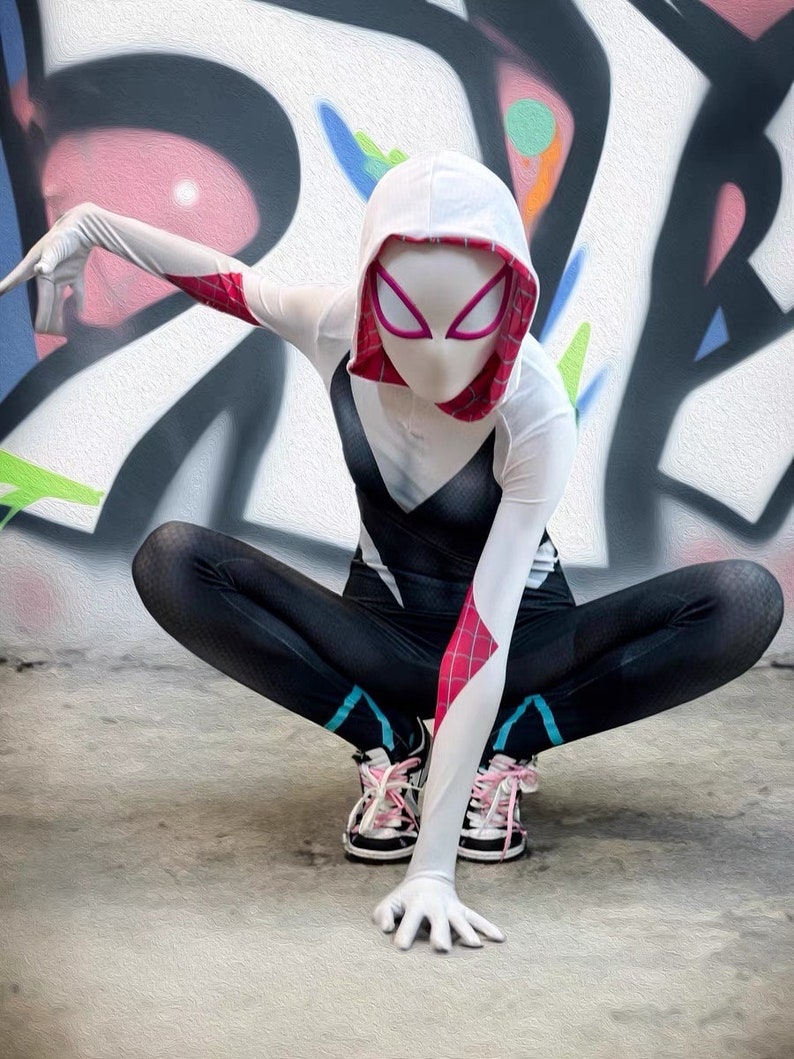 Super Hero Spider Girl Gwen Cosplay Suit Halloween Costume Bodysuit image 7
