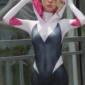 Super Hero Spider Girl Gwen Cosplay Suit Halloween Costume Bodysuit image 9