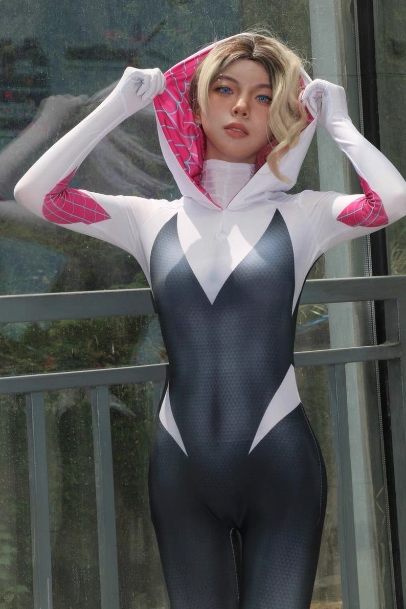 Super Hero Spider Girl Gwen Cosplay Suit Halloween Costume Bodysuit image 9
