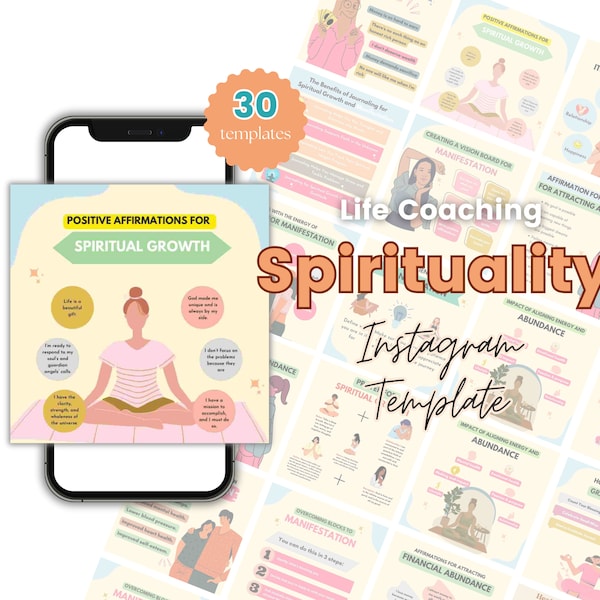 Spiritual Life Coaching, Meditation, Infographics, Instagram Feed Template Bundle, Canva Editable Coaching Templates, Social Media Toolkit