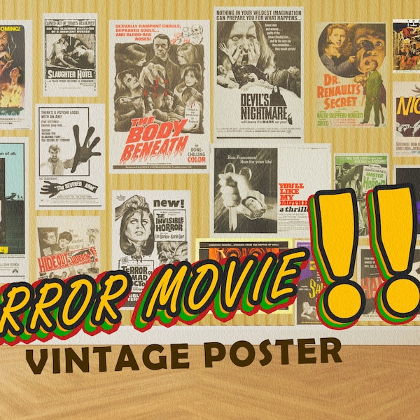 Printable 90S VINTAGE POSTER, Halloween Movie, Horror Movie, Horror Poster, Set of 37, A4 Size, Wall Collage Kit, Vintage Posters Original