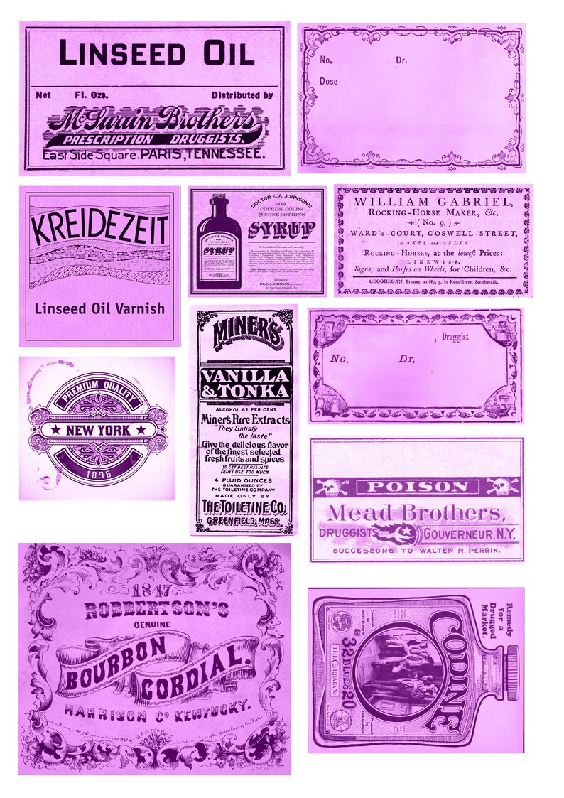 PURPLE VINTAGE EPHEMERA, Pink Junk Journal, Pink Printable Kit, Vintage Tags, Scrapbook, Collage