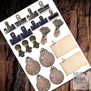 VINTAGE METAL CLIPs, Hands clips, Office clips, gold clip, sliver clip, office clip, Printable Clips, Printable Label, Unique Vintage CLips