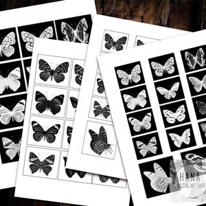 SCHMETTERLINGSSTICKER, druckbare Bilder, sofortiger Download, digitale Collage, Ephemera, digitale Aufkleber, Postkarte, schwarze Schmetterlinge Aufkleber