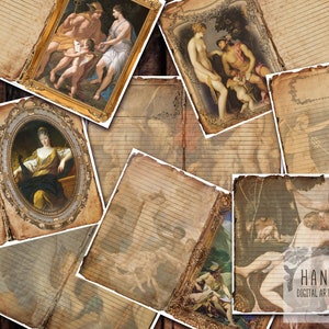 GREEK GOD double pages, ephemera, vintage paper, vintage journal, famous oil painting, Greek Journal, Dark Academia Vibe, Instant Download