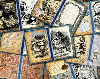 ALICE IN WONDERLAND Grunge Journal Buch, Vintage Journal, Alice Kunst, Vintage Kunst, Alice Buch, Digital Download, Alice Portrait, Geschichte
