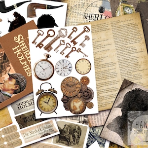 HUGE SHERLOCK HOLMES Kit, Ephemera, Junk Journal Kit, Scrapbooks, Paper Crafts, Instant Download, Brown Journal, Detective, Conan Doyle