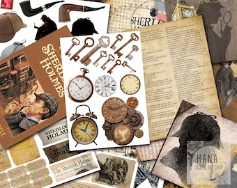 Sherlock Holmes Ephemera Kit: Junk Journal Scrapbook Supplies (Digital Download)