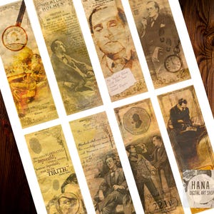 SHERLOCK HOLMES BOOKMARKS, Ephemera, Junk Journal Kit, Scrapbooks, Paper Crafts, Instant Download, Brown Journal, Detective, Conan Doyle