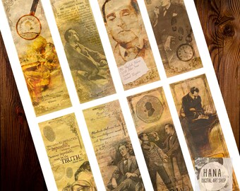 SHERLOCK HOLMES BOOKMARKS, Ephemera, Junk Journal Kit, Scrapbooks, Paper Crafts, Instant Download, Brown Journal, Detective, Conan Doyle