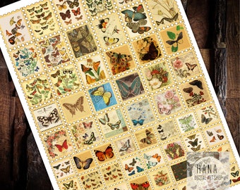 48 BUTTERFLY STAMPS, Printable Stamp, Vintage stamp, fairy stamps, Halloween stamps, Digital Stamp, Digital Download stamps,Butterfly art