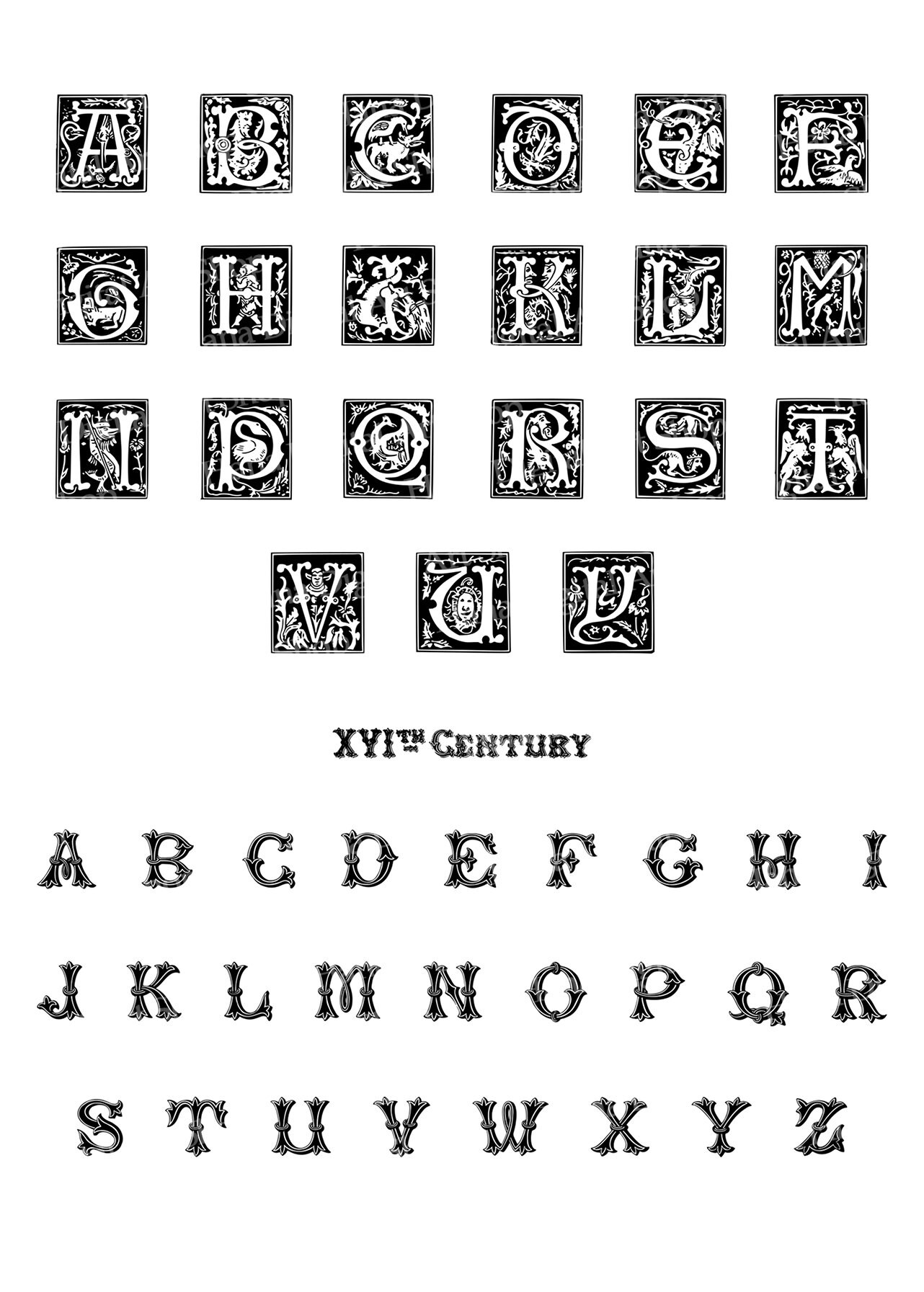 VINTAGE ALPHABET Clip Art, Printable Vintage Letter, Gothic Alphabet ...