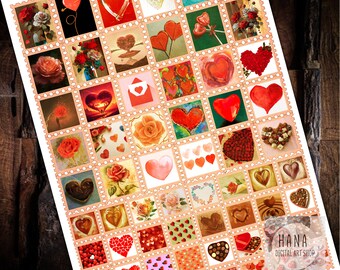 48 VALENTINE STAMPS, Heart Stamp, Vintage stamp, love stamps, rose stamps, Romatic Vintage Stamp, Digital Download stamps, Valentine gift