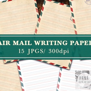 AIR MAIL PAPER Pack, Vintage Briefumschlagpapier, bedruckbarer Umschlag, Digitales Luftpostpapier, Ink Saver Papier, Vintage Postpapier, gefüttert