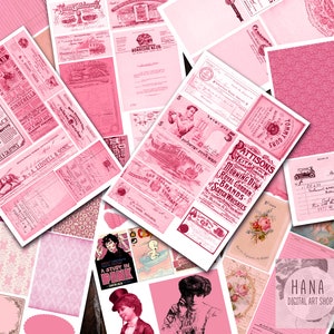 PINK VINTAGE EPHEMERA, Pink Junk Journal, Kit para impressão rosa, etiquetas vintage, álbum de recortes, folhas de colagem, etiquetas retrô, etiquetas rosa, cartão postal
