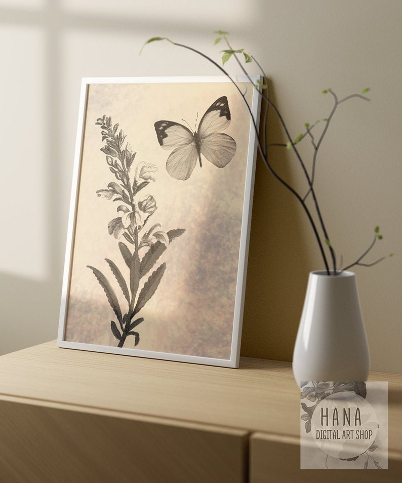 Black Flower Wall Art Set Ver 2, Wall Art Set, Butterfly Wall Art