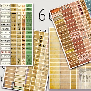 RANDOM TEXT & NUMBERS Clip Art, Printable Vintage Labels, for Journal lovers, green paper, blue paper, text paper, vintage number, Old fonts