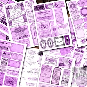 EFÊMERA VINTAGE ROXA, diário de lixo rosa, kit para impressão rosa, etiquetas vintage, álbum de recortes, folhas de colagem, etiquetas retrô, etiquetas rosa, cartão postal