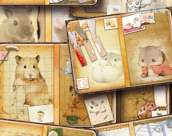 Hamster Illustration Journal Pages, Ephemera Kit (Digital Download)