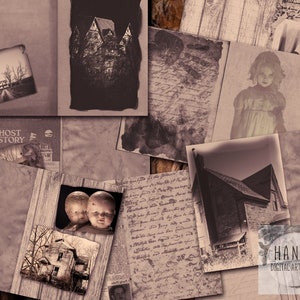 HAUNTED HOUSE Journal Printable Pages, Digital Ephemera Download, Printable Collage Sheets, Junk Journal, Poppies, Pages Printable Papers