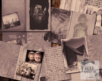 Haunted House Journal Pages, Gothic Ephemera, Printable Collage Sheets (Digital Download)