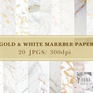 Può includere: Un pacchetto di carta digitale con 20 immagini JPG ad alta risoluzione di marmo bianco con venature dorate. Le immagini sono a 300 dpi e perfette per progetti di artigianato, scrapbooking e design digitale.