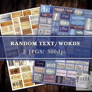RANDOM TEXT & NUMBERS Clip Art, Printable Vintage Labels, for Journal lovers, green paper, blue paper, text paper, vintage number, Old fonts