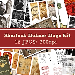 HUGE SHERLOCK HOLMES Kit, Ephemera, Junk Journal Kit, Scrapbooks, Paper Crafts, Instant Download, Brown Journal, Detective, Conan Doyle