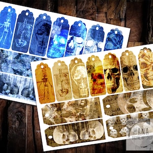 SKULL BOOKMARKS, Digital bookmark, Horror bookmark, Digital Ephemera Download, Printable Collage Sheets, Gothic Bookmark, Creepy bookmark