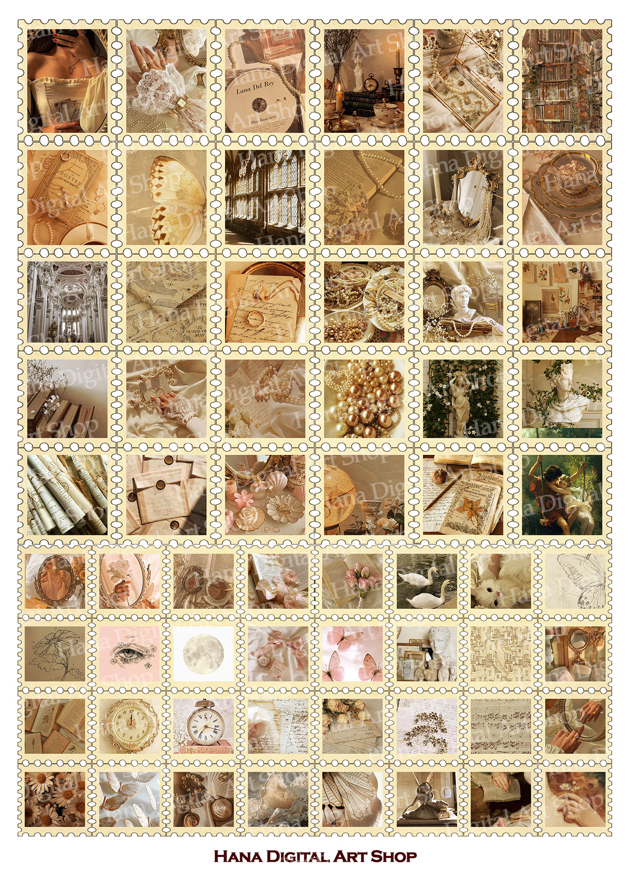 48 LIGHT ACADEMIA AESTHETICS Stamps, Printable Stamp, Vintage Stamp