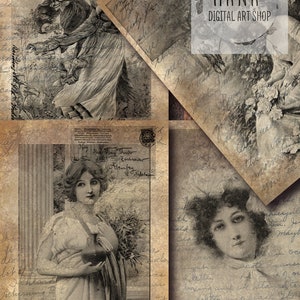 DIGITAL WOMAN Journal Pages, Ephemera, Junk Journal Kit, Scrapbooks, Paper Crafts, Instant Download, Woman Illustration, vintage woman