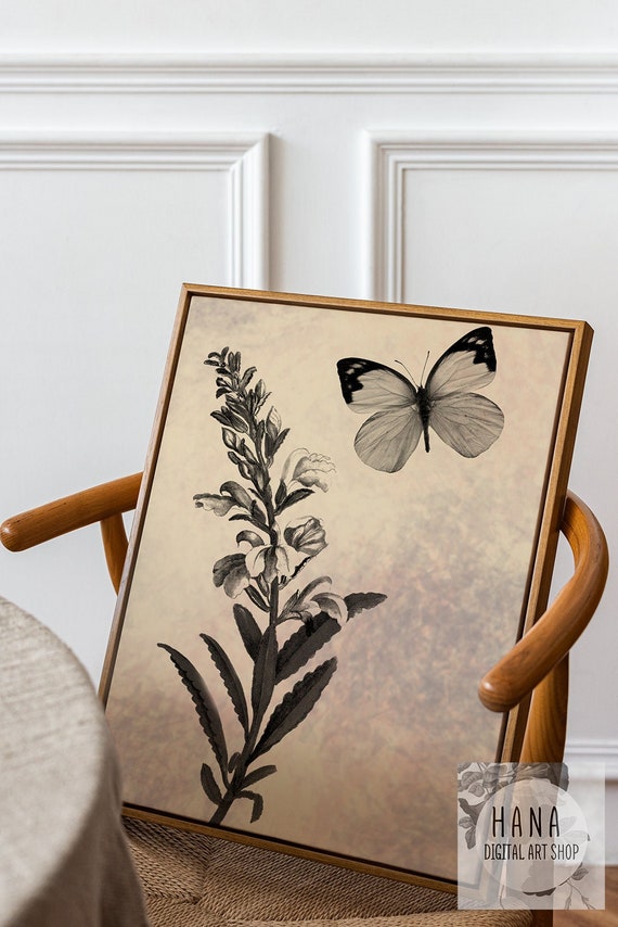 Black Flower Wall Art Set Ver 2 Wall Art Set Butterfly Wall Etsy