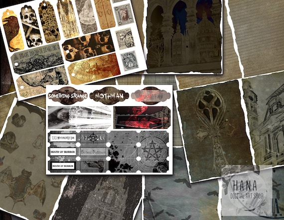 Gothic Journal Kit, Bat, Skull Ephemera, Black Paper (Digital Download)