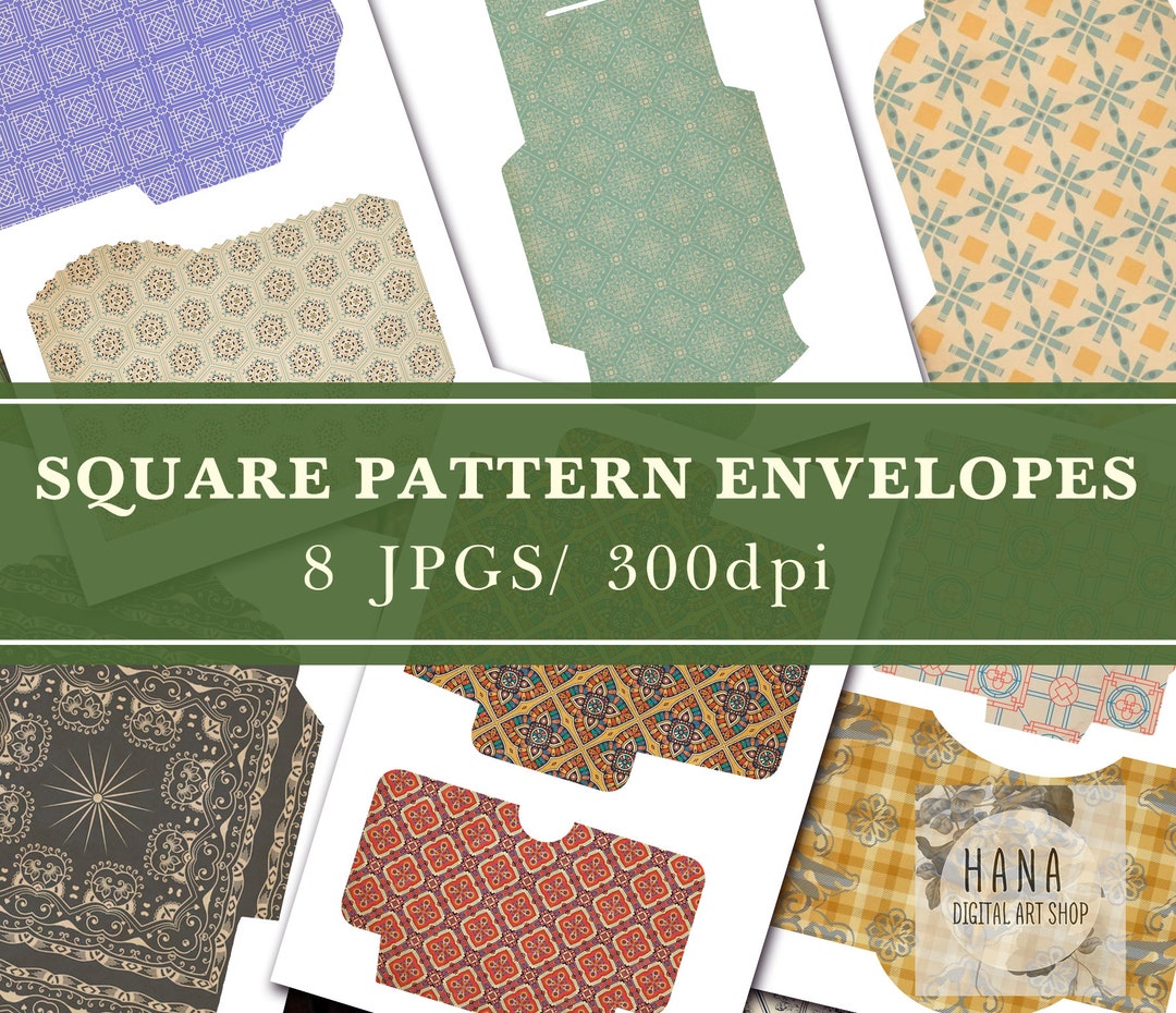 Square Pattern ENVELOPES for Junk Journals, Antique Printable Envelopes