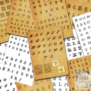 VINTAGE ALPHABET Clip Art, Printable Vintage Letter, Gothic Alphabet, Gothic Letter, Vintage Letters Ephemera, Printable Alphabet, Digital